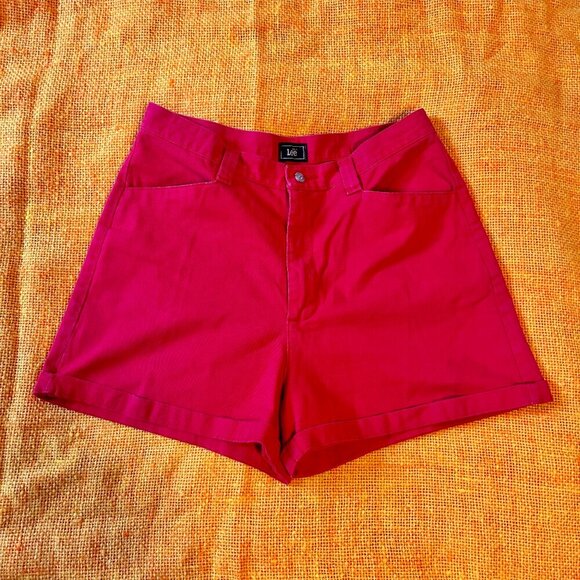 Vintage 90s Lee High Waist Shorts | Cherry Red Mom Shorts | Size 32 Waist - Picture 1 of 7